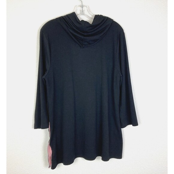 Cupio Women's Cowl Neck Shirt Size XL Black Button Accents Pink Trim Boho - Picture 4 of 5